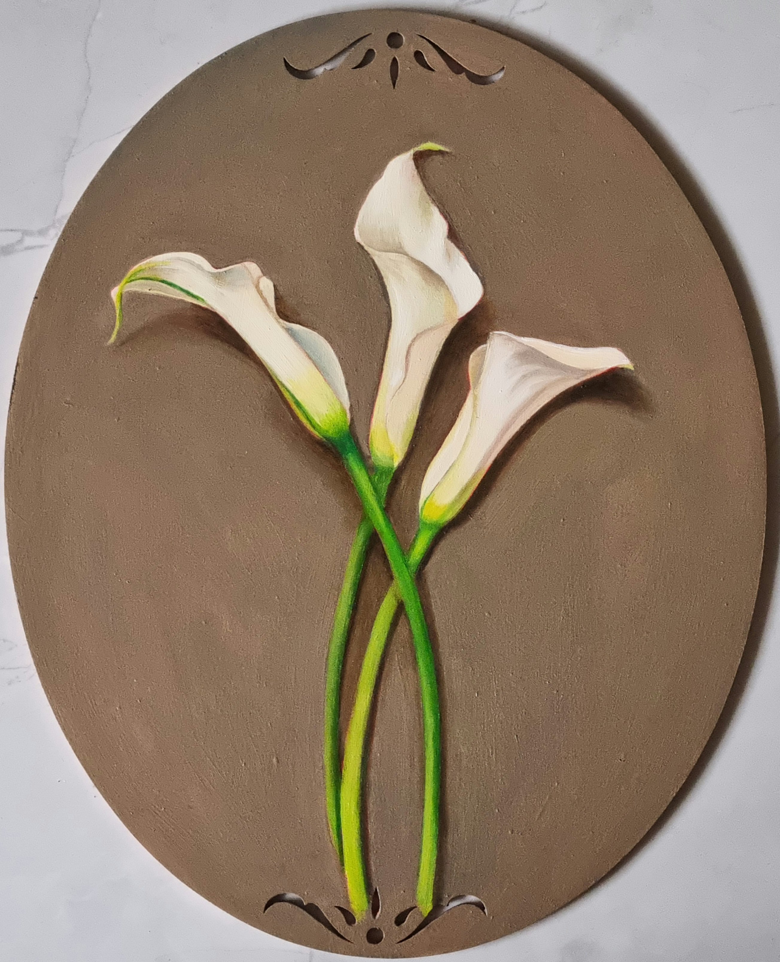 Photorealistic Still Life Oil Painting By Priyanka Singh, 8 X 10", Calla Lillies, Original Artwork