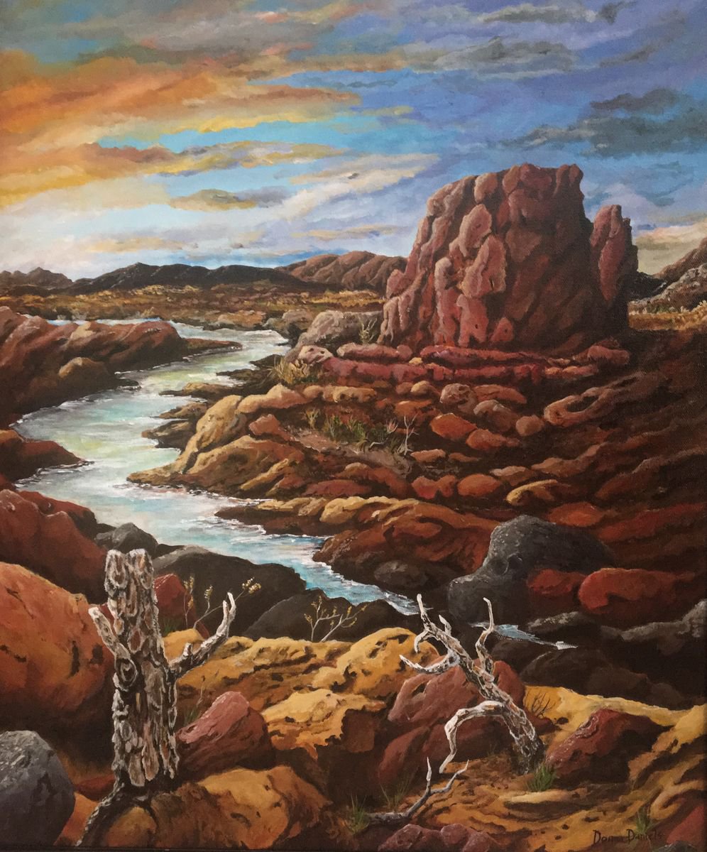 Impressionistic Landscape Acrylic Painting By Donna Daniels, 20 X 24, Southwest Red Rocks, Original Artwork