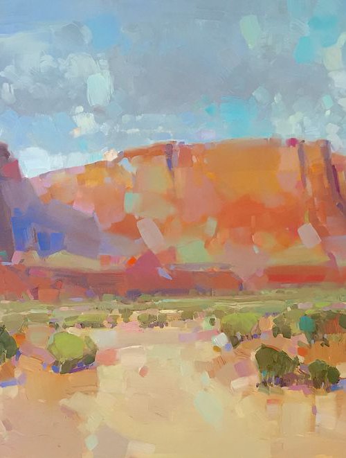 Canyon Road, Handmade oil painting One of a kind Signed Large Size Painting by Vahe Yeremyan