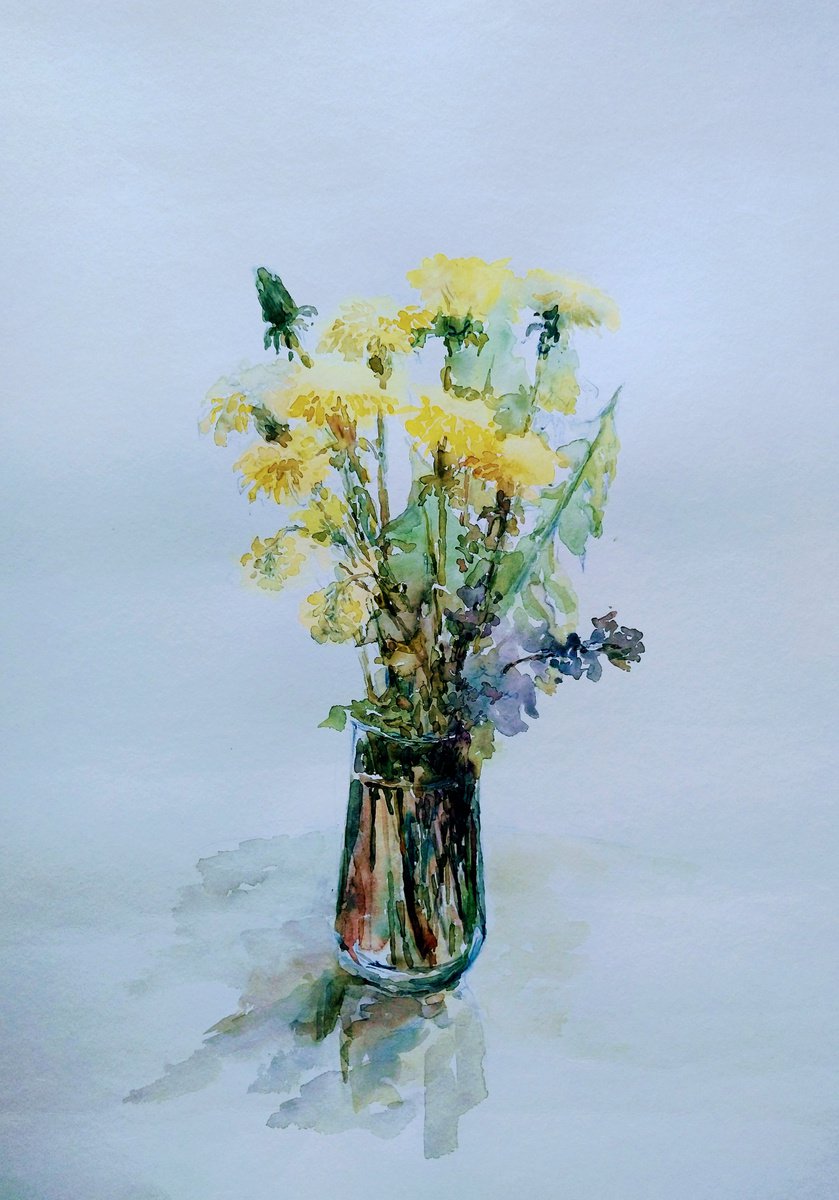 Dandelions. Original watercolour painting by Elena Klyan