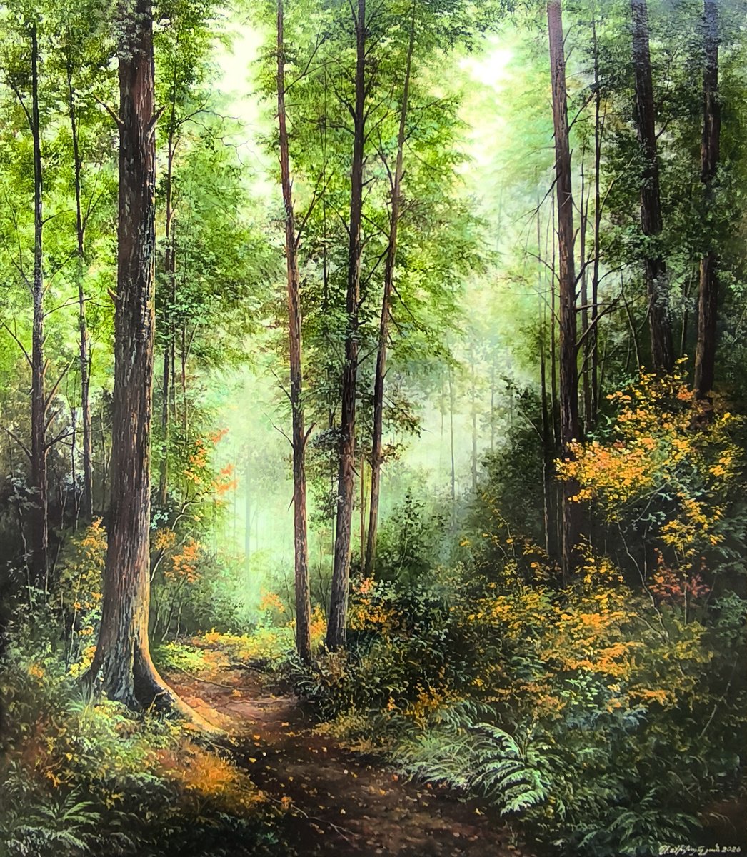 Photorealistic Oil Painting , Forest Path In Soft Light By Sergei Miqaielyan, 24 X 28, Artwork For Sale On Artfinder