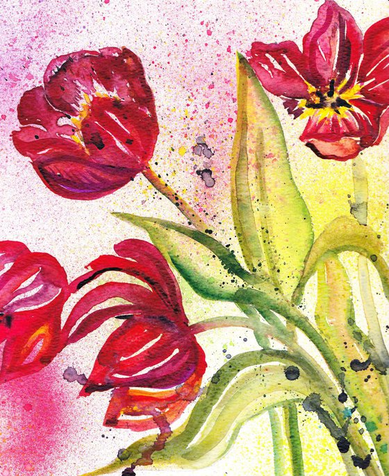 Red Tulips Watercolour