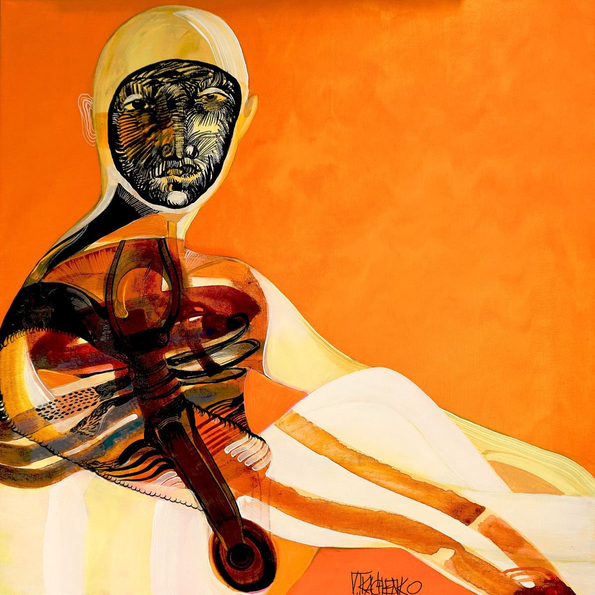 Expressive Portrait Acrylic Painting By Victor Tkachenko, 24 X 24", Beach Anatomy, Original Artwork