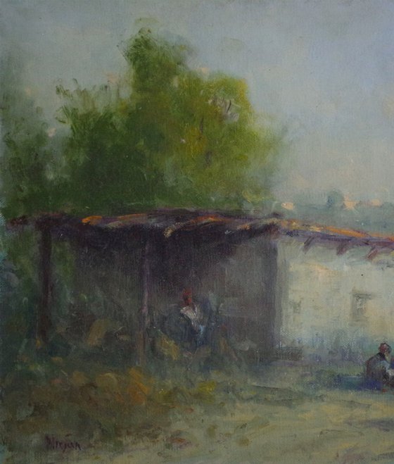 Old Farm Landscape Summer Time Original oil Painting, Impressionism, Signed, One of a Kind