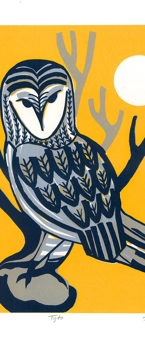Tyto - Limited Edition Screenprint (yellow/gray) by Catherine Cronin
