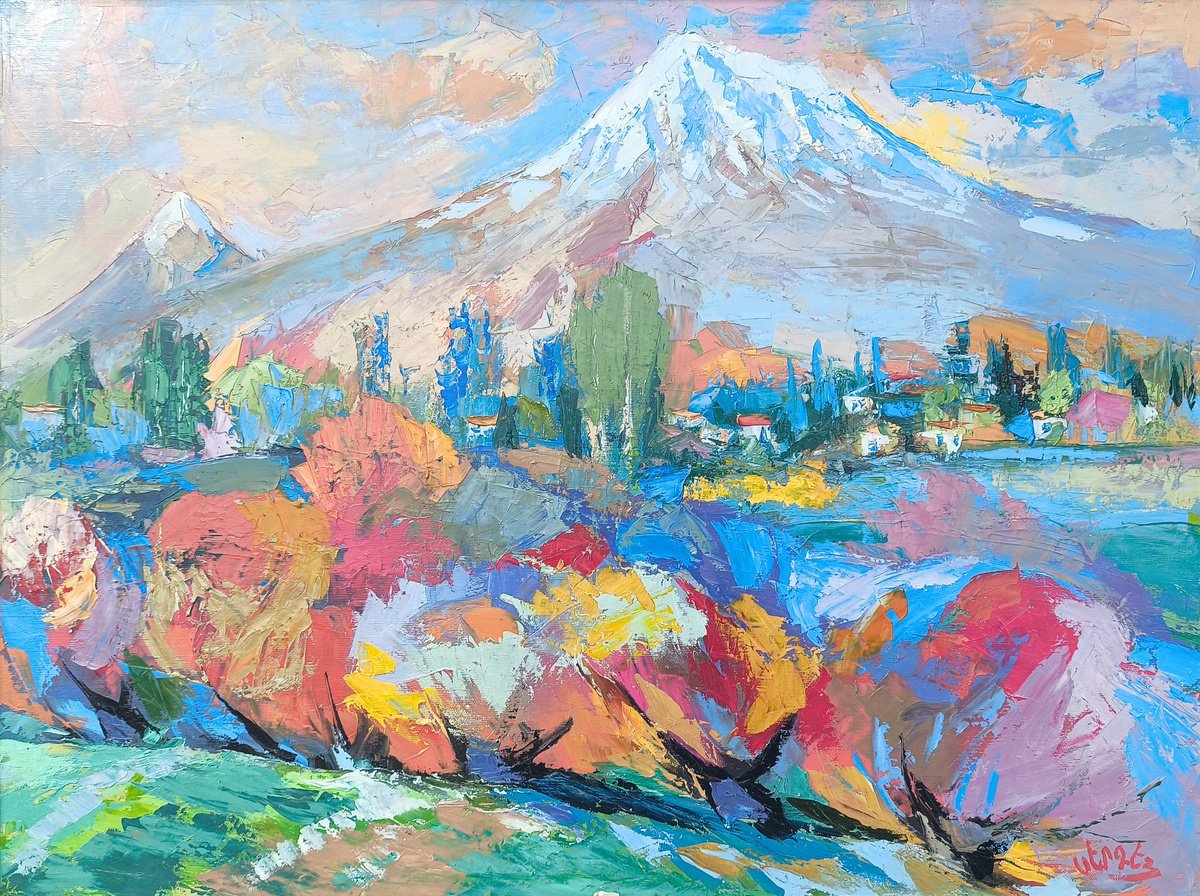 Village Beneath The Ararat By Sergey Arustamyan, 31 X 24, Artwork For Sale On Artfinder