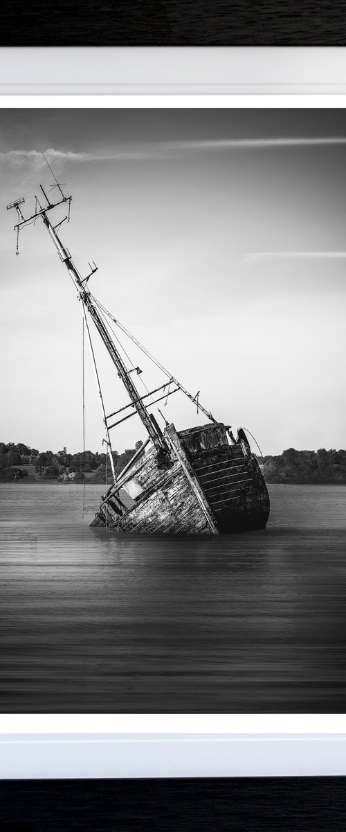 Pin Mill Wreck (B&W) Framed by Michael McHugh