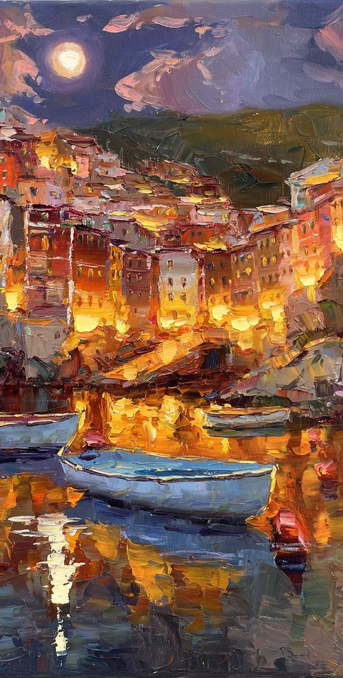 Night city at the pier by Evgeny Chernyakovsky