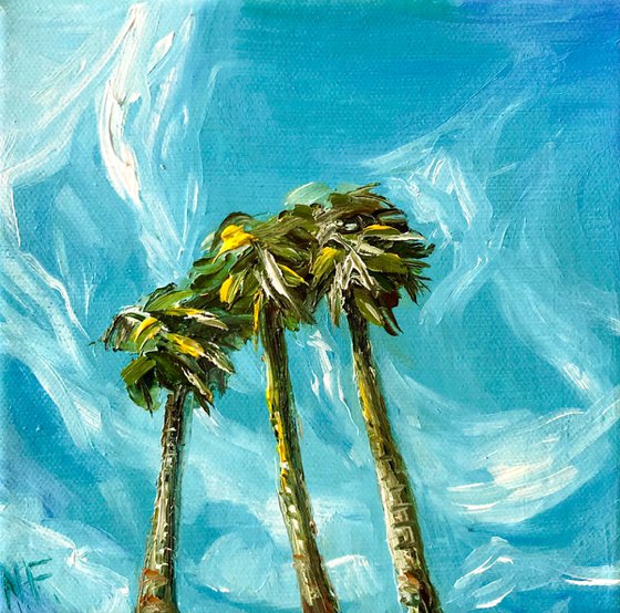 OCEAN DRIVE SKY, Original Minimalist Impressionist Square Mini Oil Painting