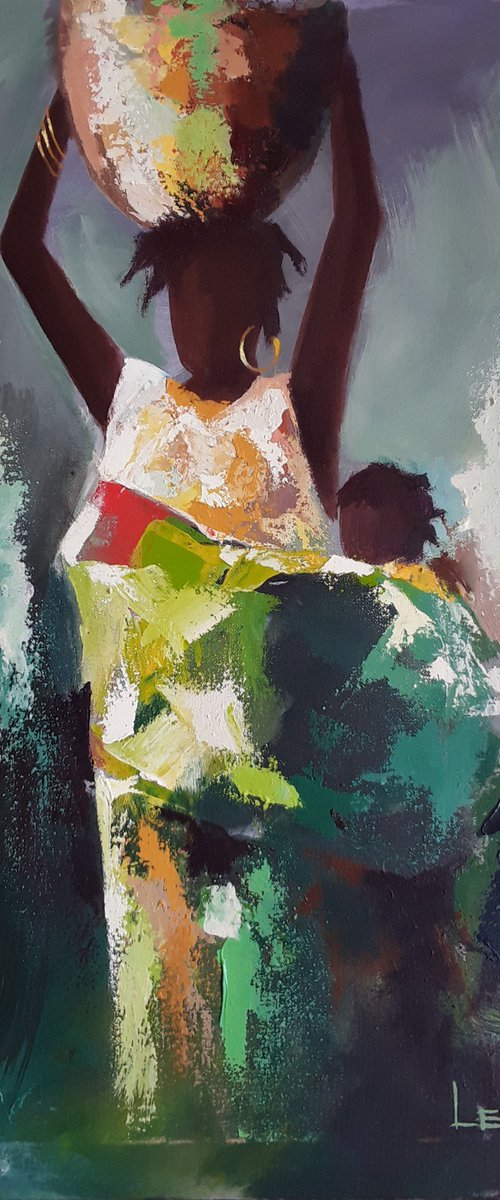African mother and child, Carrying Tomorrow by Alex Mensah