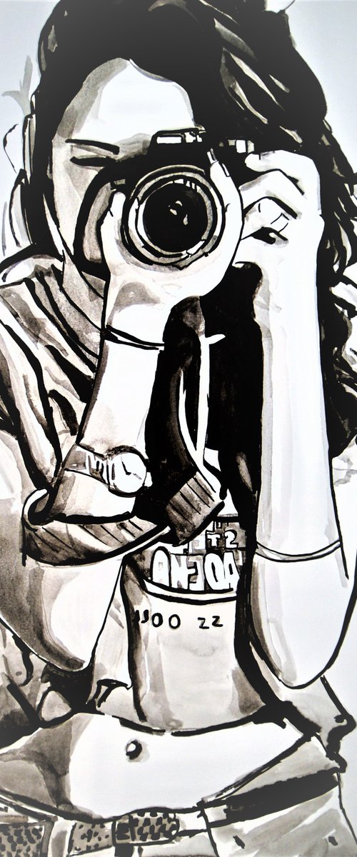 Girl with camera / 72 x 49 cm by Alexandra Djokic