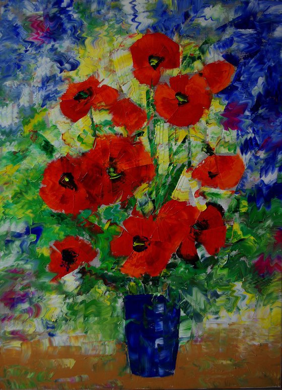 poppies in an ultramarine vase