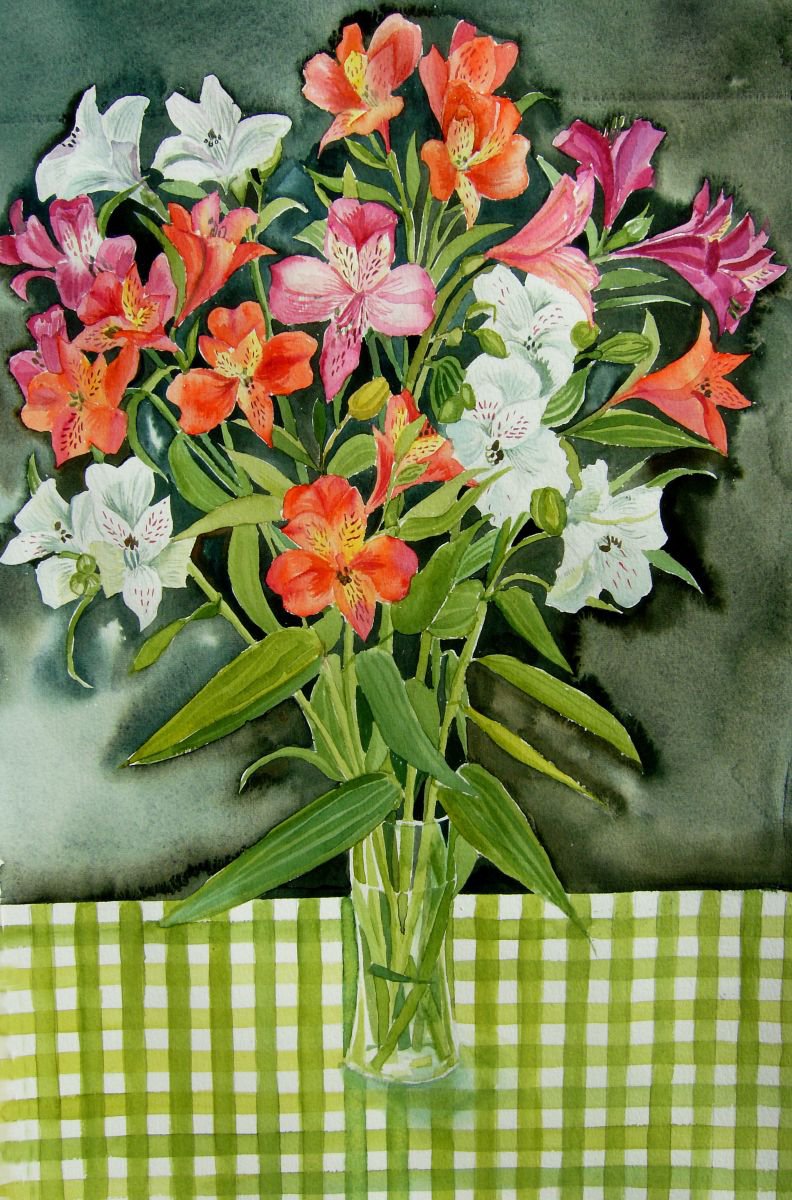 Freesias- floral watercolour by Mary Stubberfield