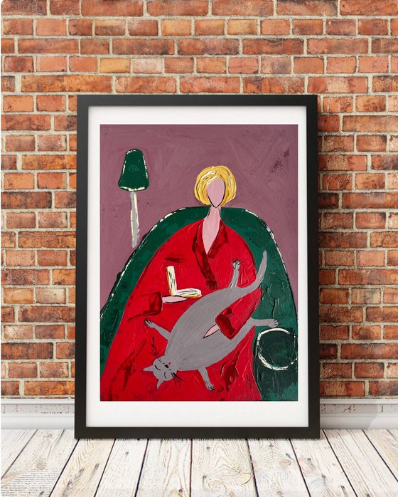Woman Cat Original Painting