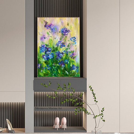 BLOOMING FLAX - Azure. Cobalt flower. Garden. Summer. Blossom. Meadow.