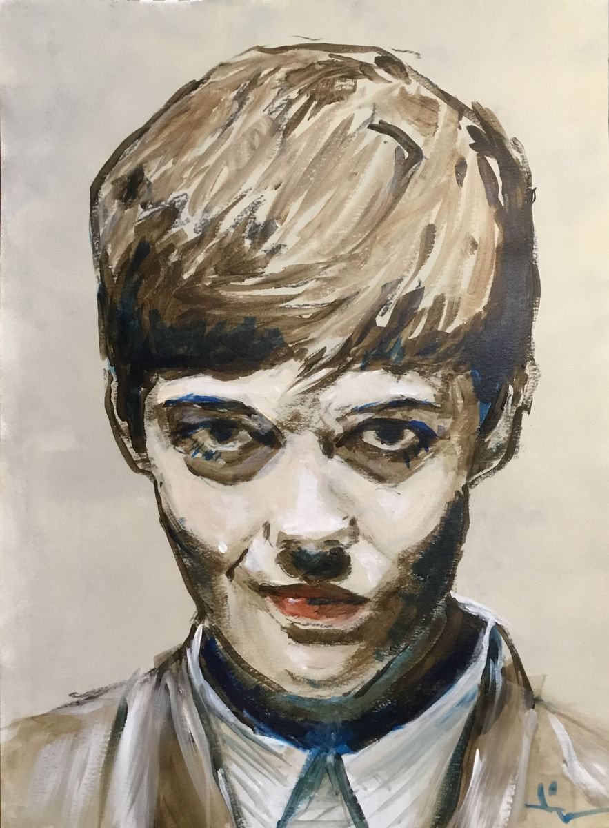 Expressive Portrait Acrylic Painting By Dominique Deve, 12 X 16, Car Park Girl, Original Artwork