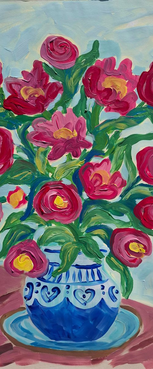 Peonies in a Chinese Vase by Kirsty Wain