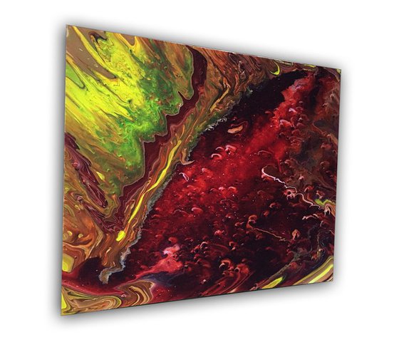 "Hell Broke Loose" - FREE USA SHIPPING - Original Abstract PMS Fluid Acrylic Painting, Framed - 22 x 18 inches