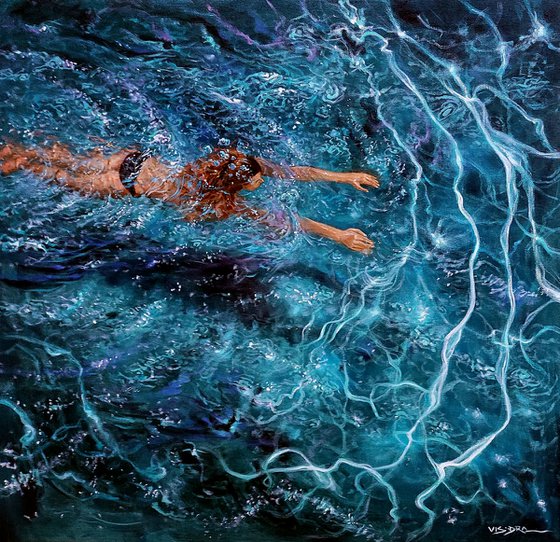 Girl swimming8, 32x32 in