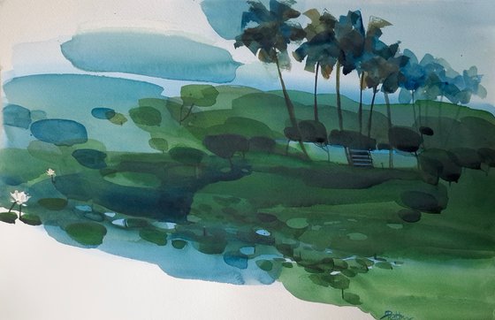 Green grass, lotus pond 2