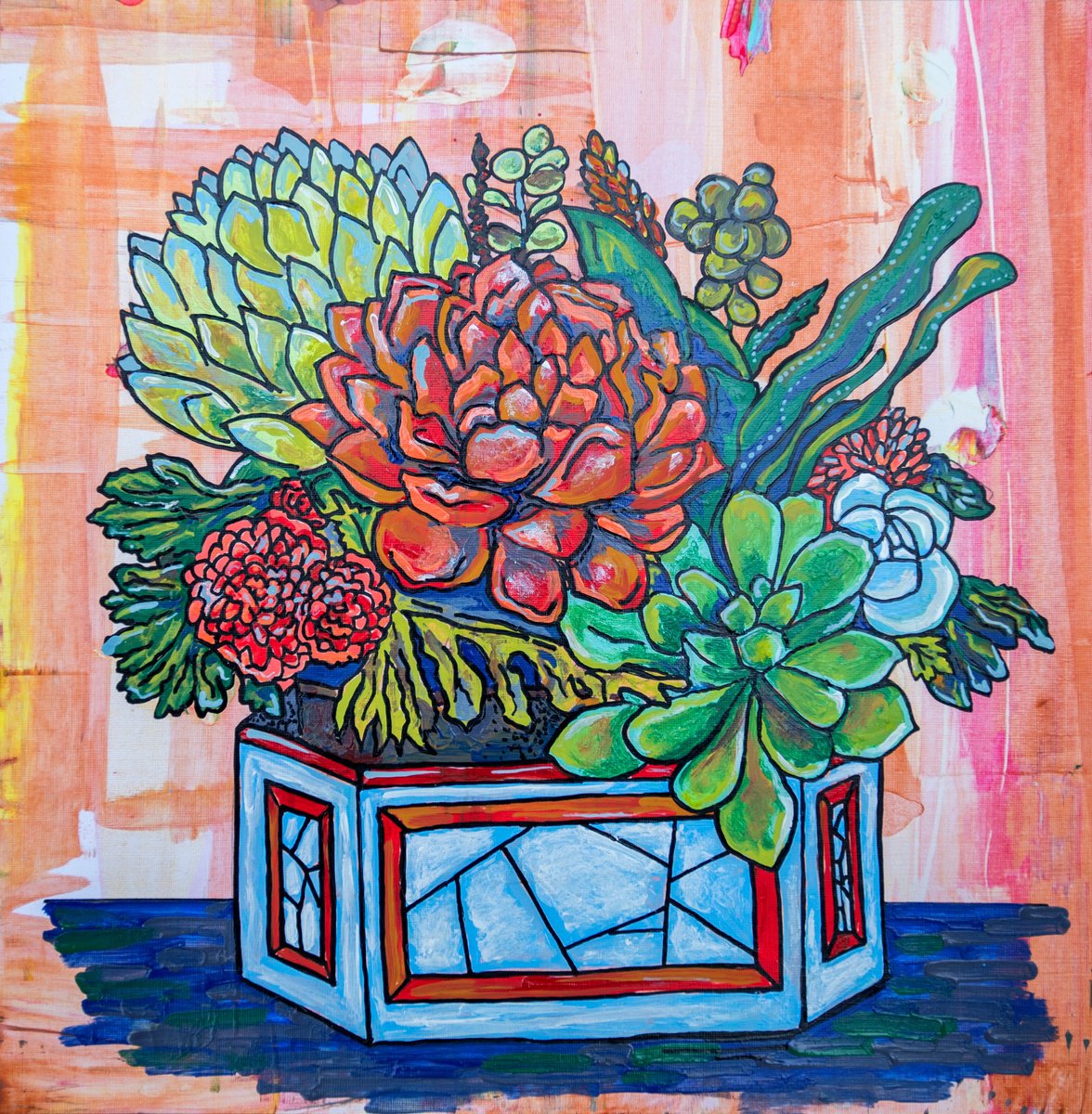 Illustrative Botanical Acrylic Painting By Ariadna De Raadt, 12 X 12, Floral Card 15, Original Artwork