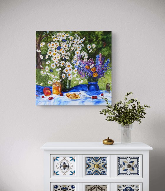 Wildflowers and Daisies in Summer Garden