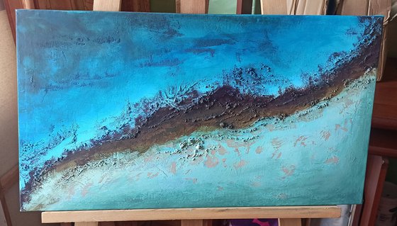 Abstract seascape - (40x70cm, oil painting, ready to hang)