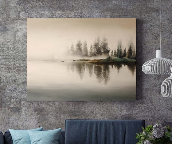 "River fog" River minimalist oil art