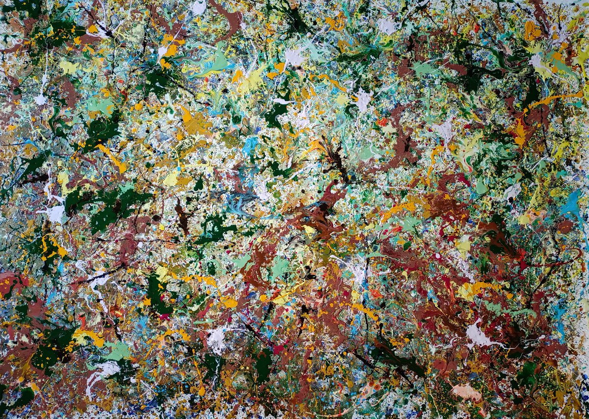 Abstract Acrylic Painting By Antonino Puliafico, 83 X 63, Foglie Vibranti, Original Artwork