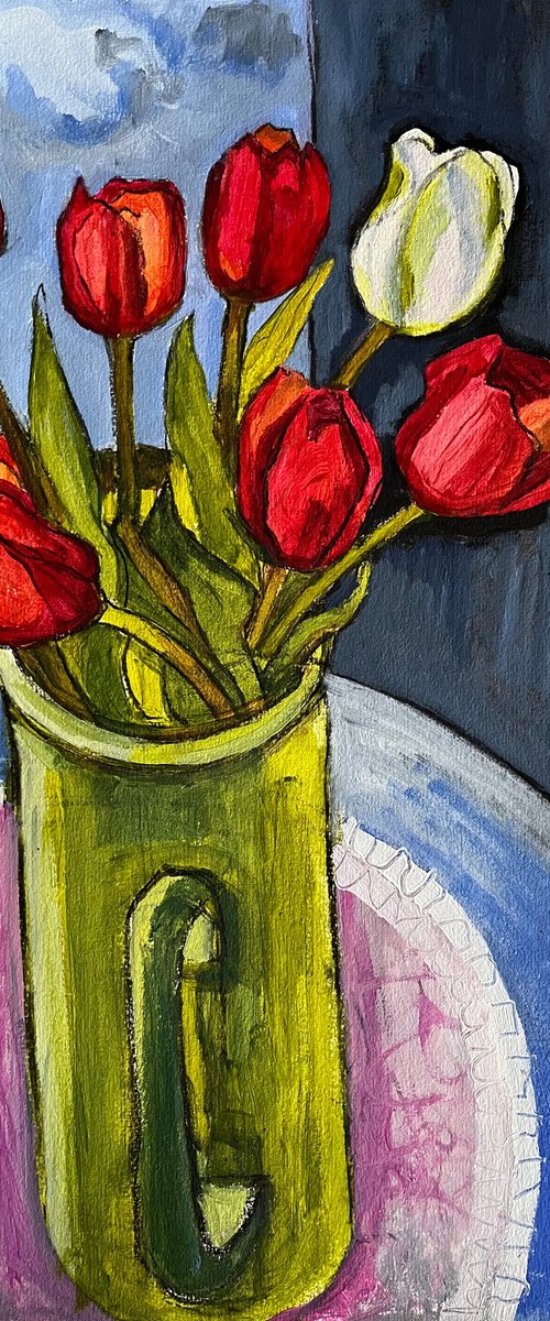 Blue Sky Red Tulips by Christine Callum  McInally