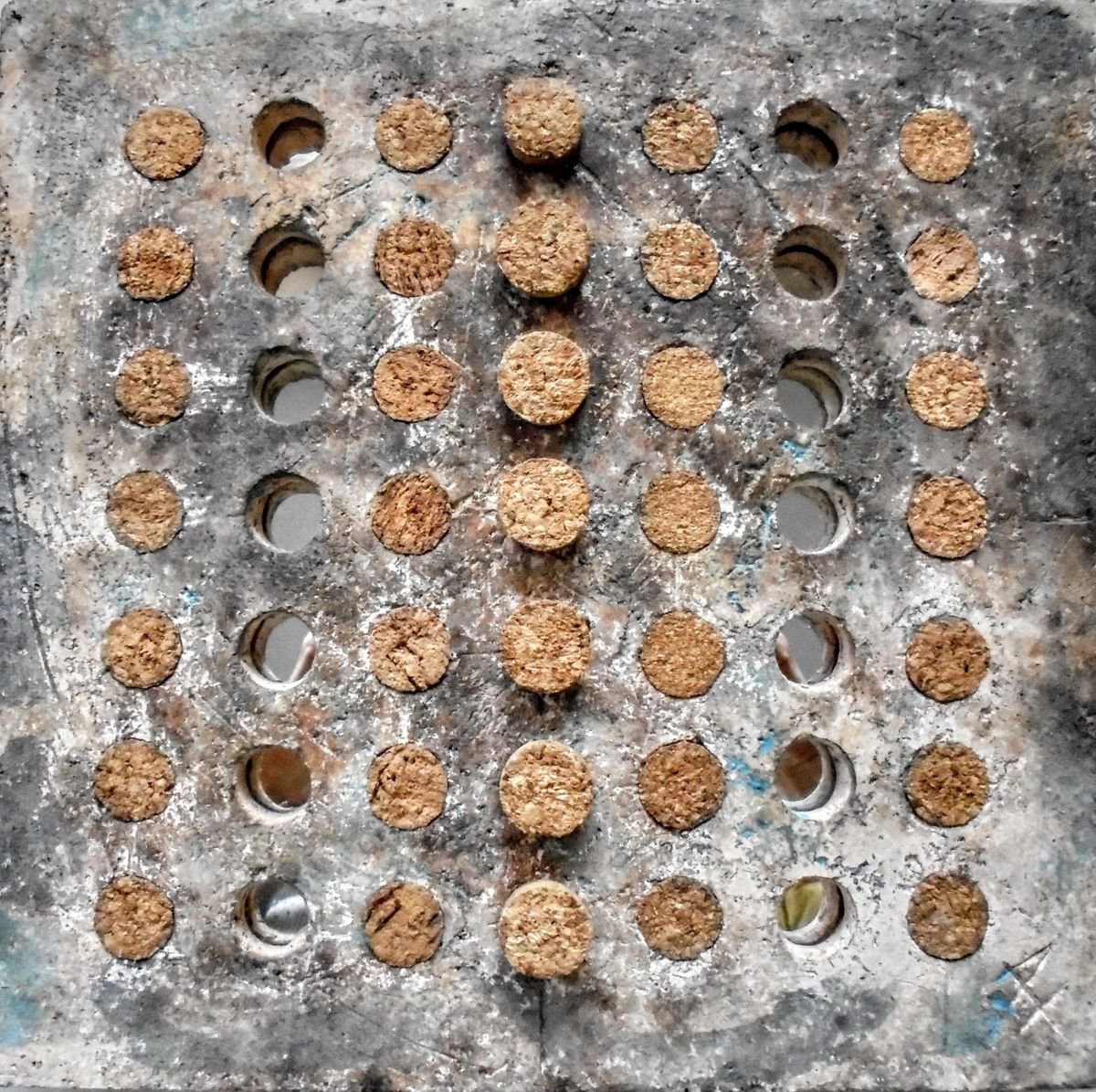 Geometric Abstract Relief By Rossitza Trendafilova, 12 X 12", "Corks I", Original Artwork