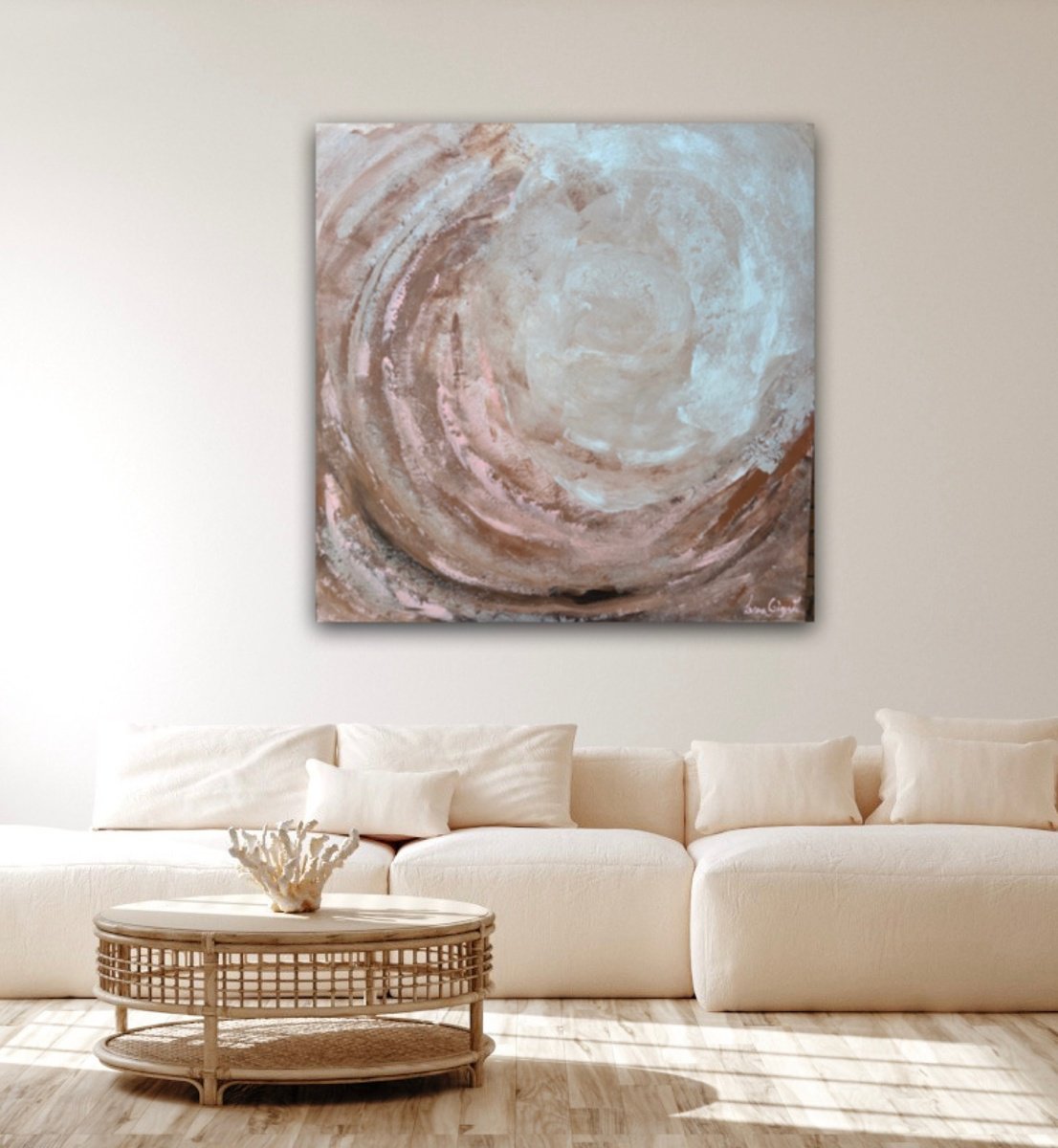 Abstract Landscape Acrylic Painting By Ivana Gigovic, 39 X 39, Apricot Dust, Original Artwork