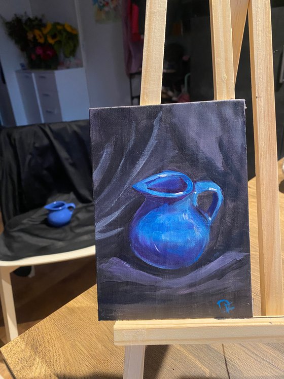 Blue jug, still life