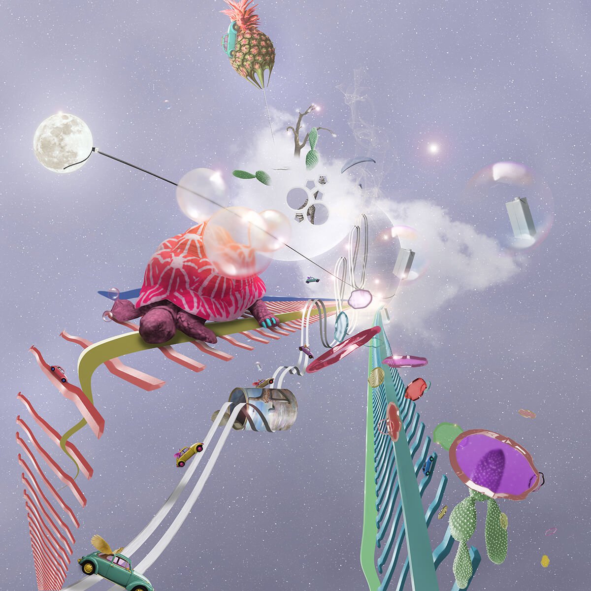 Surrealistic Animal Print By Vanessa T Stefanova, 24 X 24", Cloudsplosion, Original Artwork