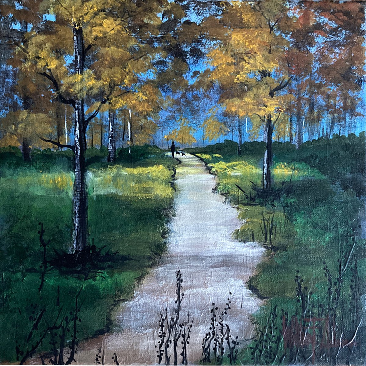 Urban And Pop Portrait Acrylic Painting By William F. Adams, 12 X 12", A Peaceful Walk With Friends!, Original Artwork