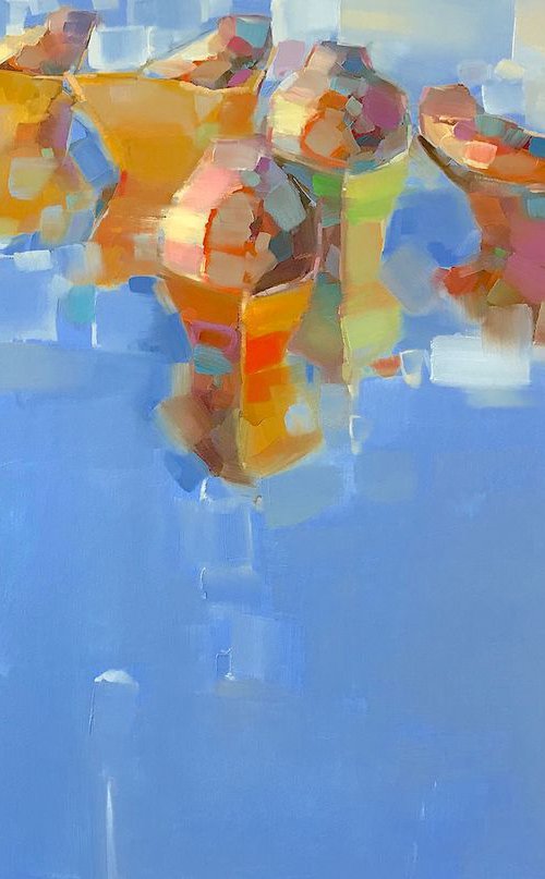 Boats, Original oil painting, Handmade artwork, Large size, One of a kind by Vahe Yeremyan