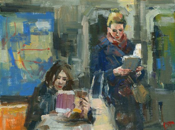 Two Figures Reading in Subway