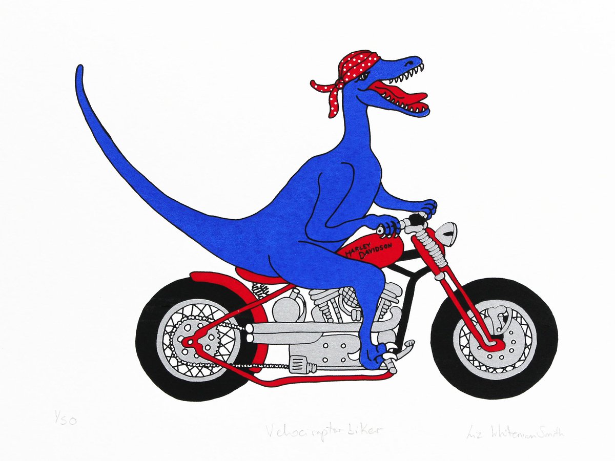 Velociraptor biker by Liz Whiteman Smith