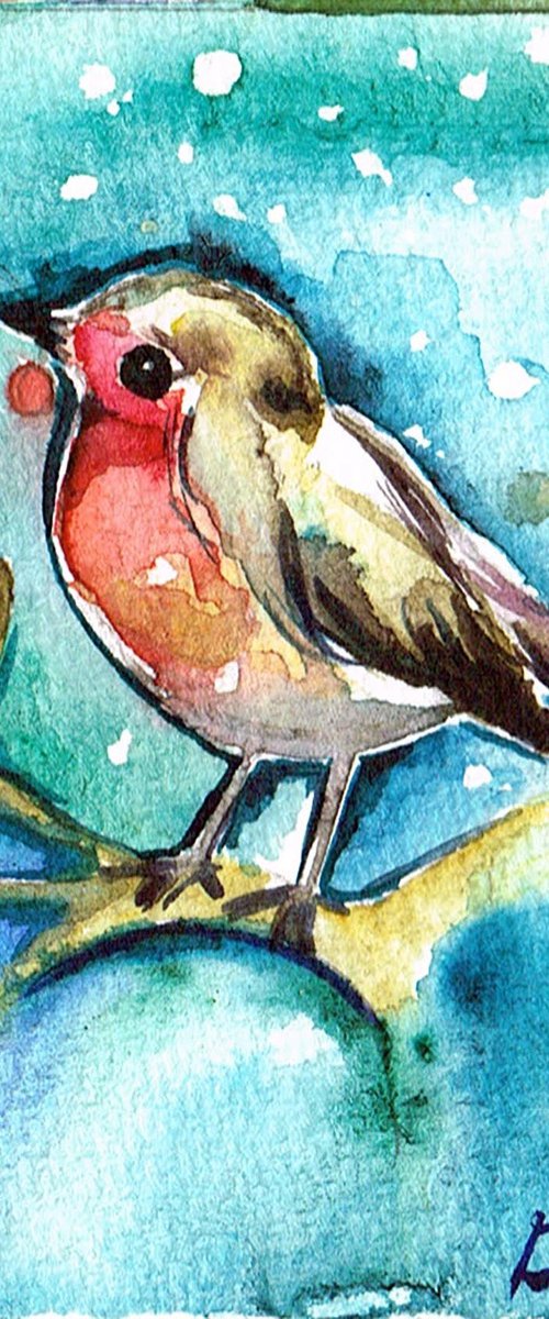 Robin, Original watercolour ACEO painting by Diana Aleksanian