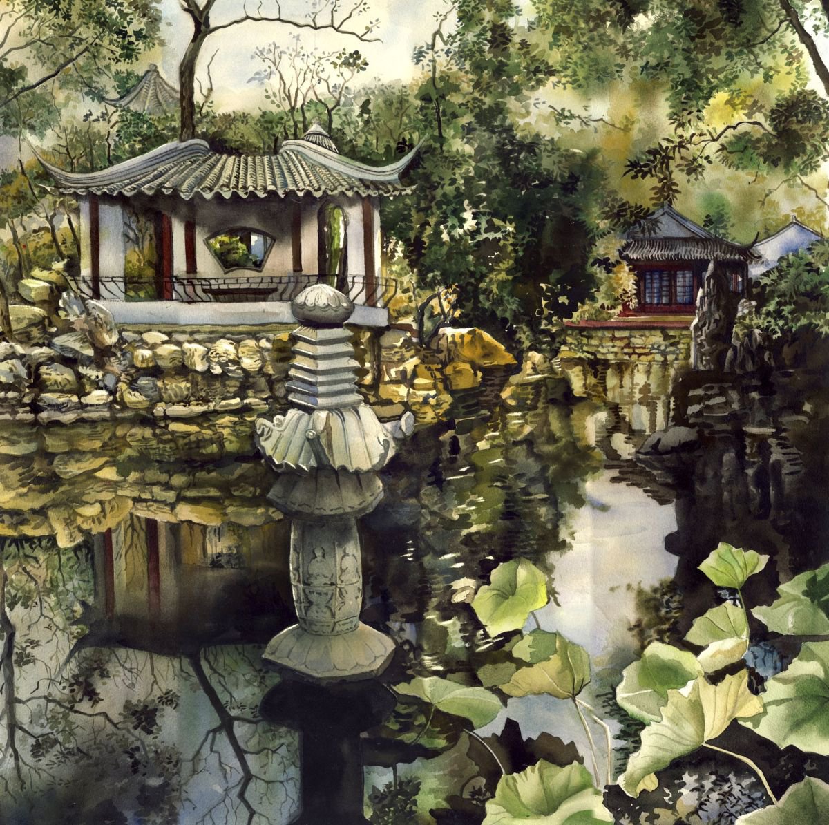 Chinese garden reflection by Alfred  Ng