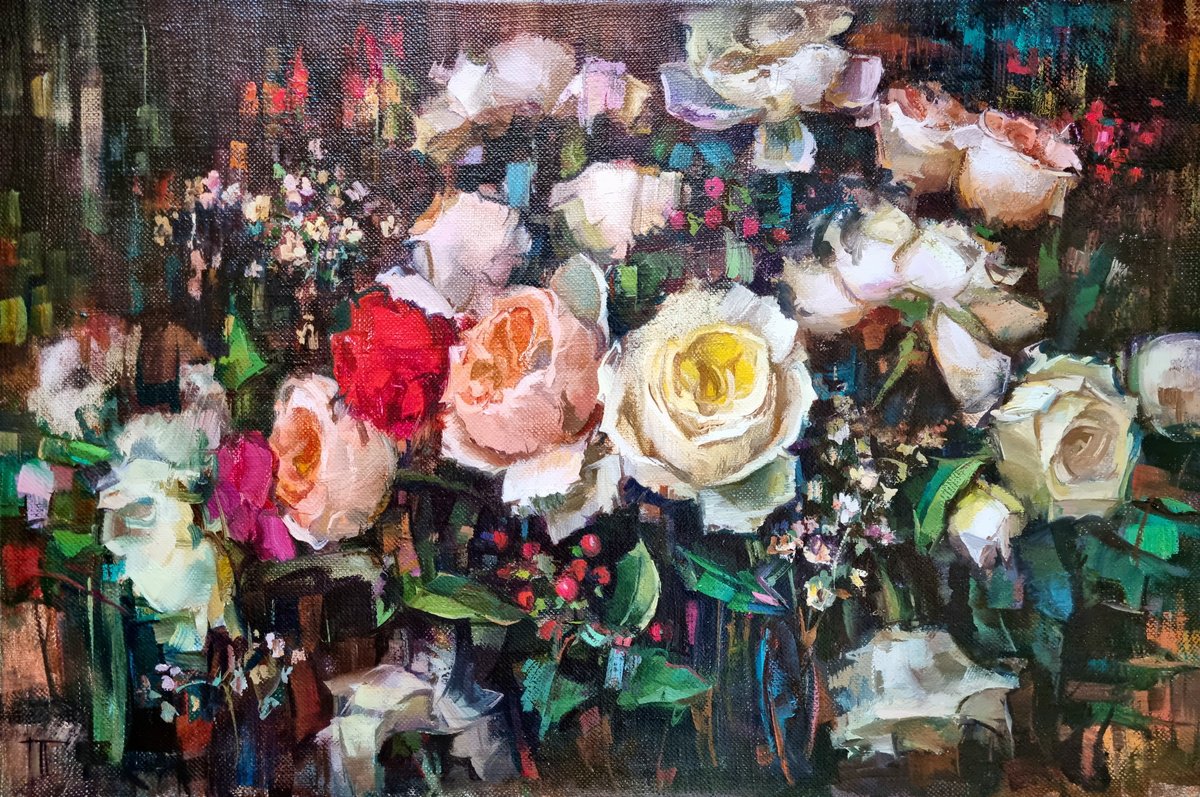 Impressionistic Botanical Oil Painting By Hennadii Penskyi, 24 X 16, Cupid