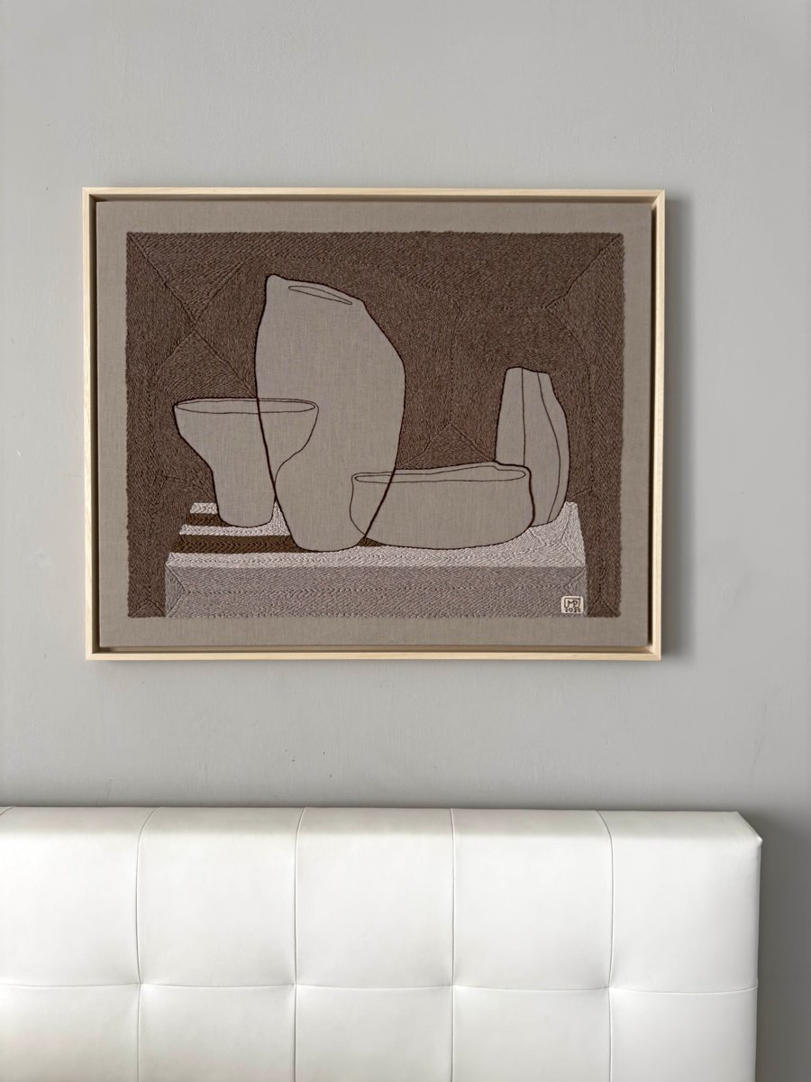 Geometric Still Life Painting By Milena Paladino, 33 X 27", Vase Composition X