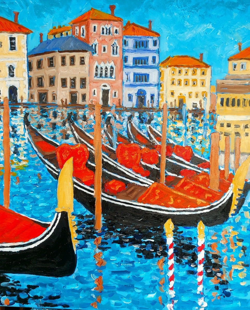 Cityscapes Oil Painting By Colin Ross Jack, 20 X 24, Venice With Gondolas, Original Artwork