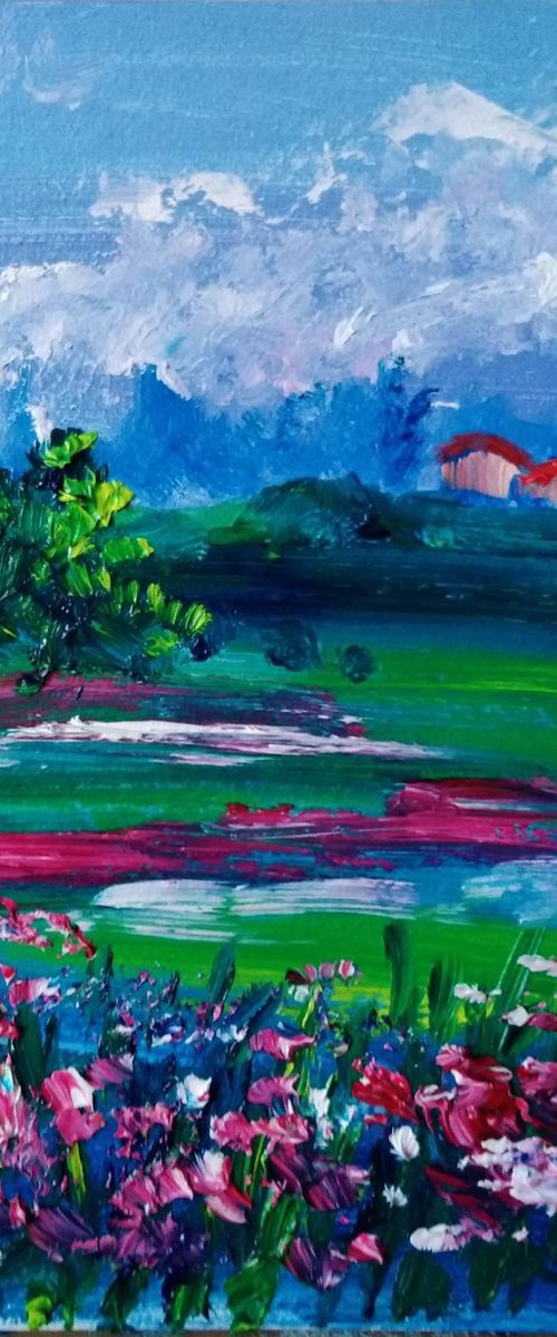 Flowering meadow near the village by Oksana Fedorova