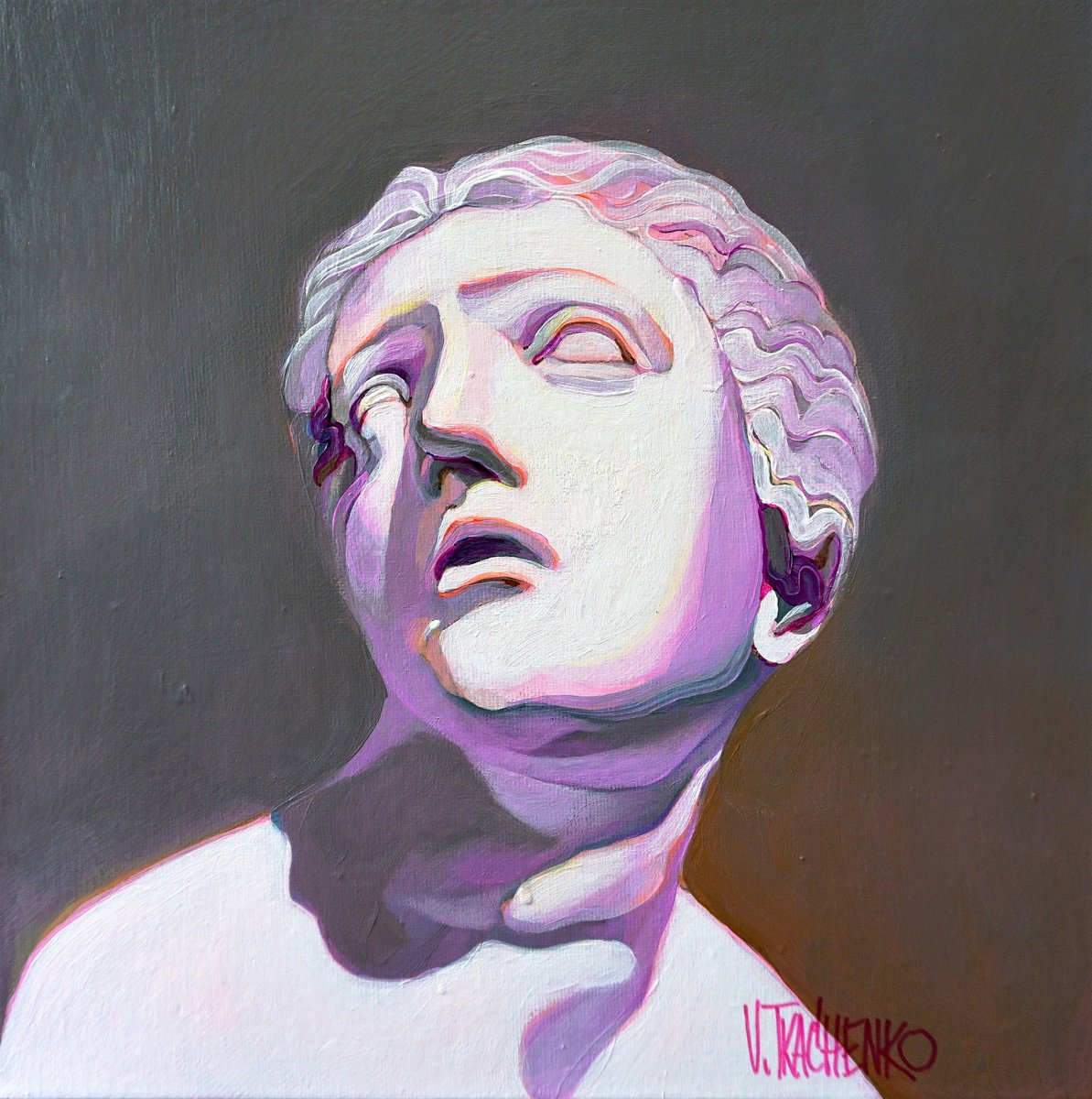 Organic Portrait Acrylic Painting By Victor Tkachenko, 12 X 12", Wuzzup?, Original Artwork