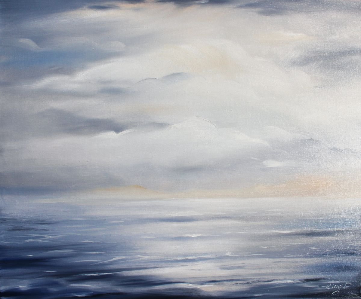 Blue Sea Whisper, sea sky scape oil painting by Dmitry King