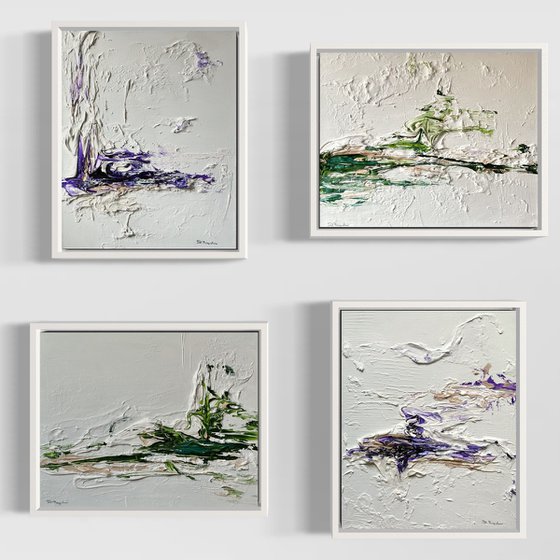 Hidden Light - 4 paintings- Purple, Green & White