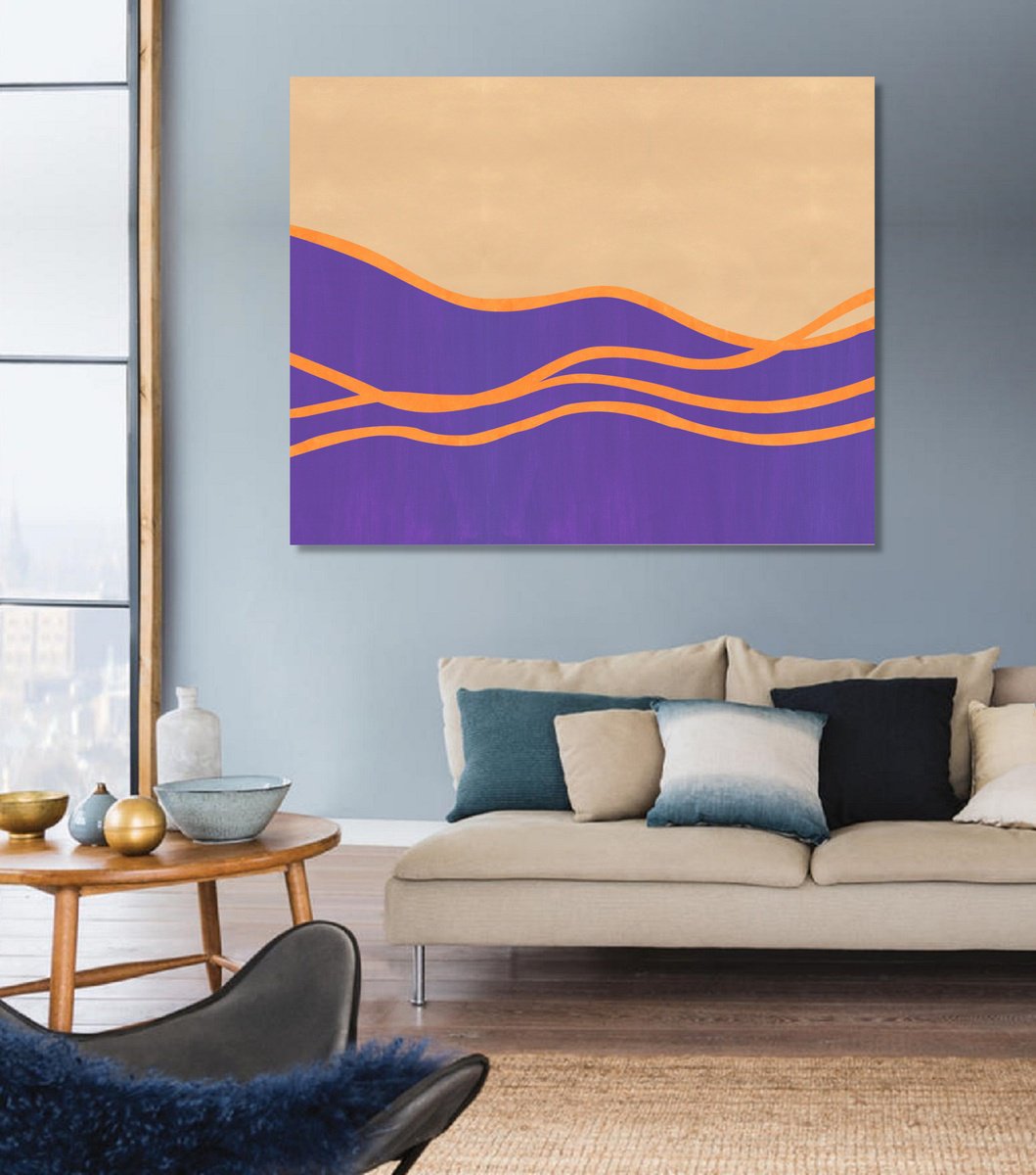 Abstract Landscape Acrylic Painting By Marina Krylova, 47 X 35", Serene Landscape #38, Original Artwork