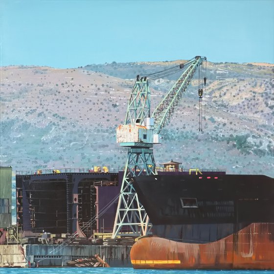 Shipyard with crane