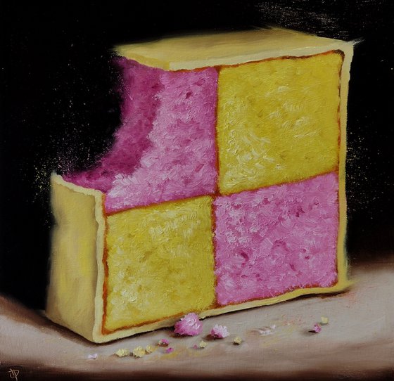 Big Battenberg cake still life